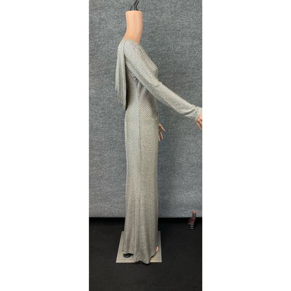 Eliza J Women's Sz 10 Silver Champagne Metallic Long Sleeve Draped Back Rushed. - Picture 11 of 12
